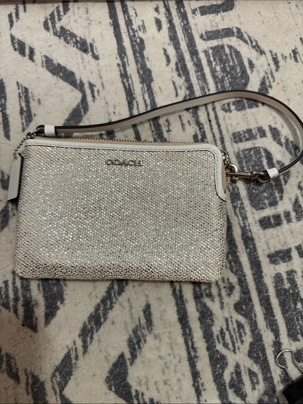 Coach Silver Glitter Wristlet Clutch